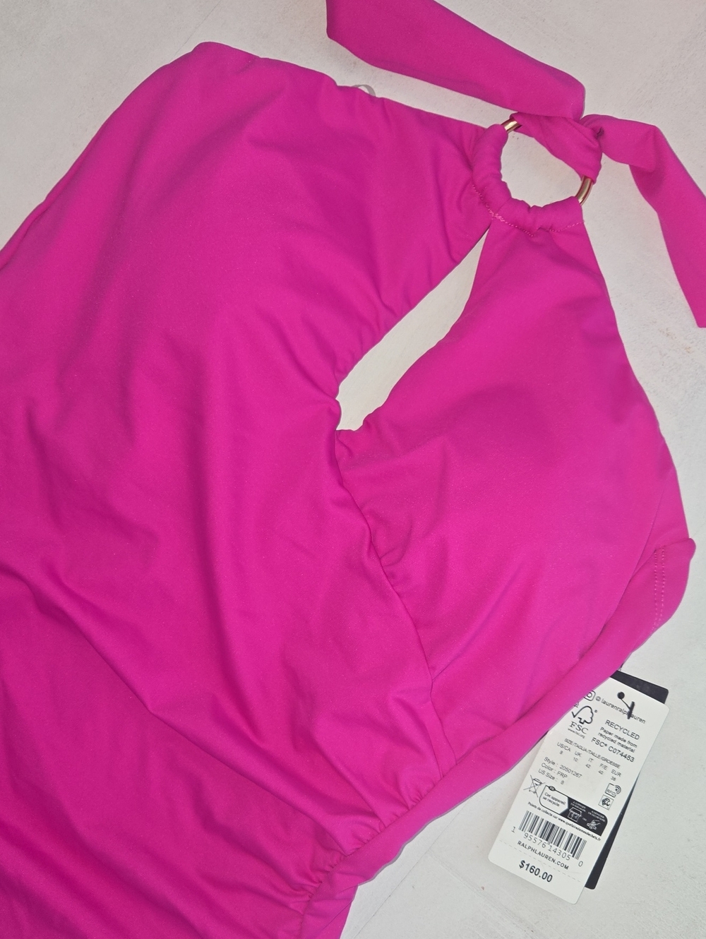LAUREN Ralph Lauren Vibrant Fuchsia Pink Halter One-Piece Swimsuit NWT - Picture 2 of 6
